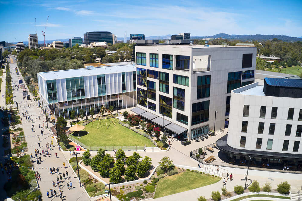 Aerial shot of the vibrant Marie Reay Teaching Centre