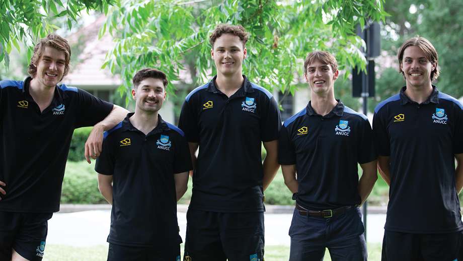 Image: L-R: Jeremy Nicholson, Declan Jackson, Lachie Simpson, Eric Bell, Hayden Watling. Photo by ANU.
